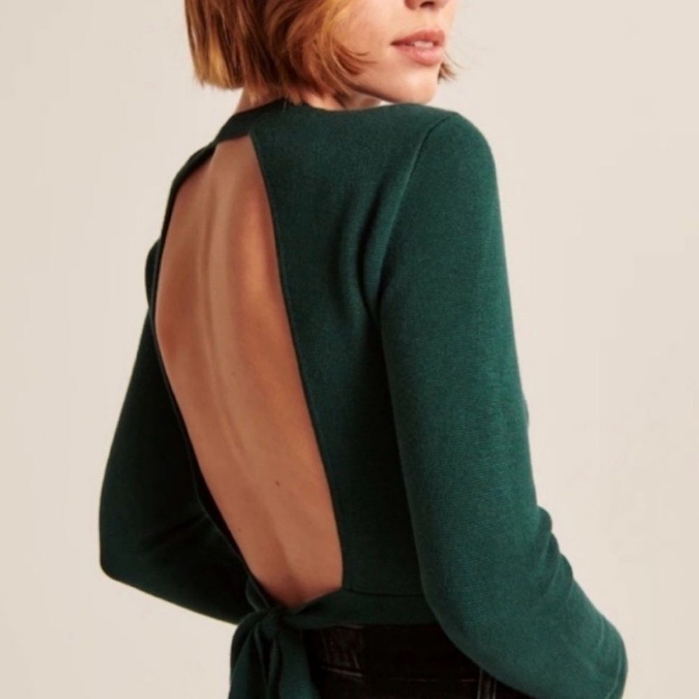 Abercrombie & Fitch Women’s Sz Small Hunter Green Open Back Tie Long Sleeve Top